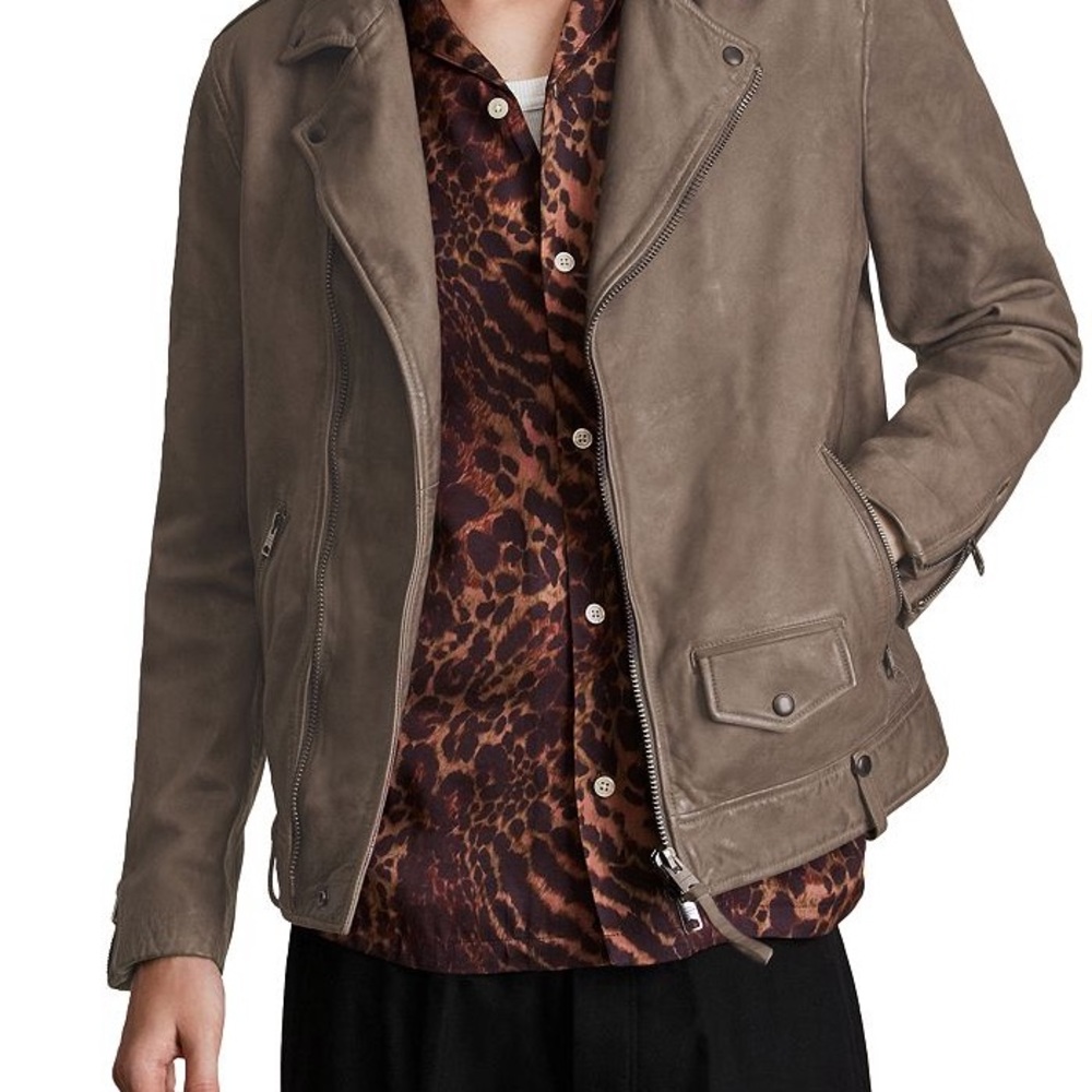 AllSaints Milo Leather Biker Jacket in Iron